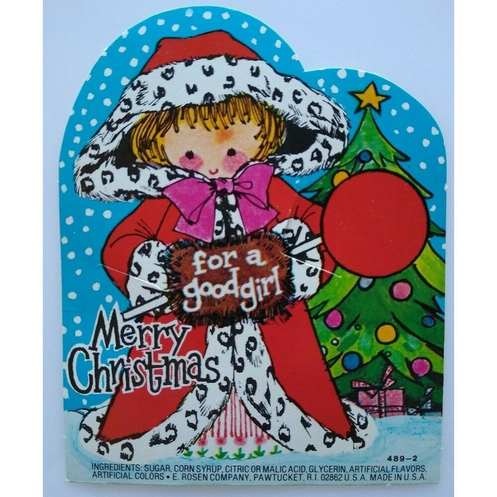 Retro Christmas Diecut Lollypop Candy Sucker Card Rosen Vintage Little Girl